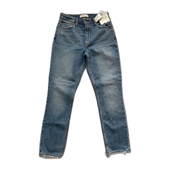 NWT Abercrombie & Fitch Women's The Skinny High Rise Blue Jeans Raw Hem Sz 28/6R - Picture 2 of 11